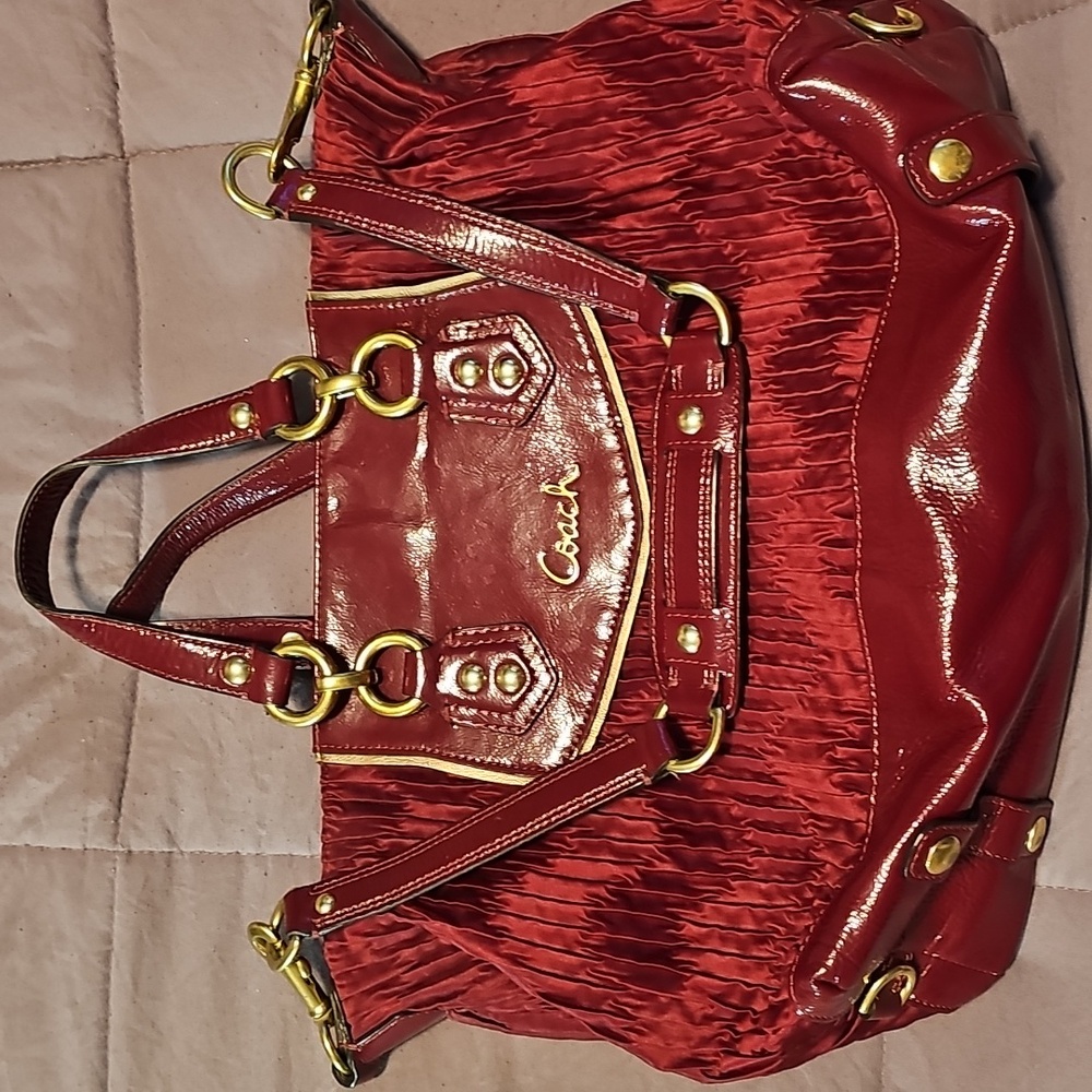 Coach Burgundy Shoulder Bag with Gold Accents